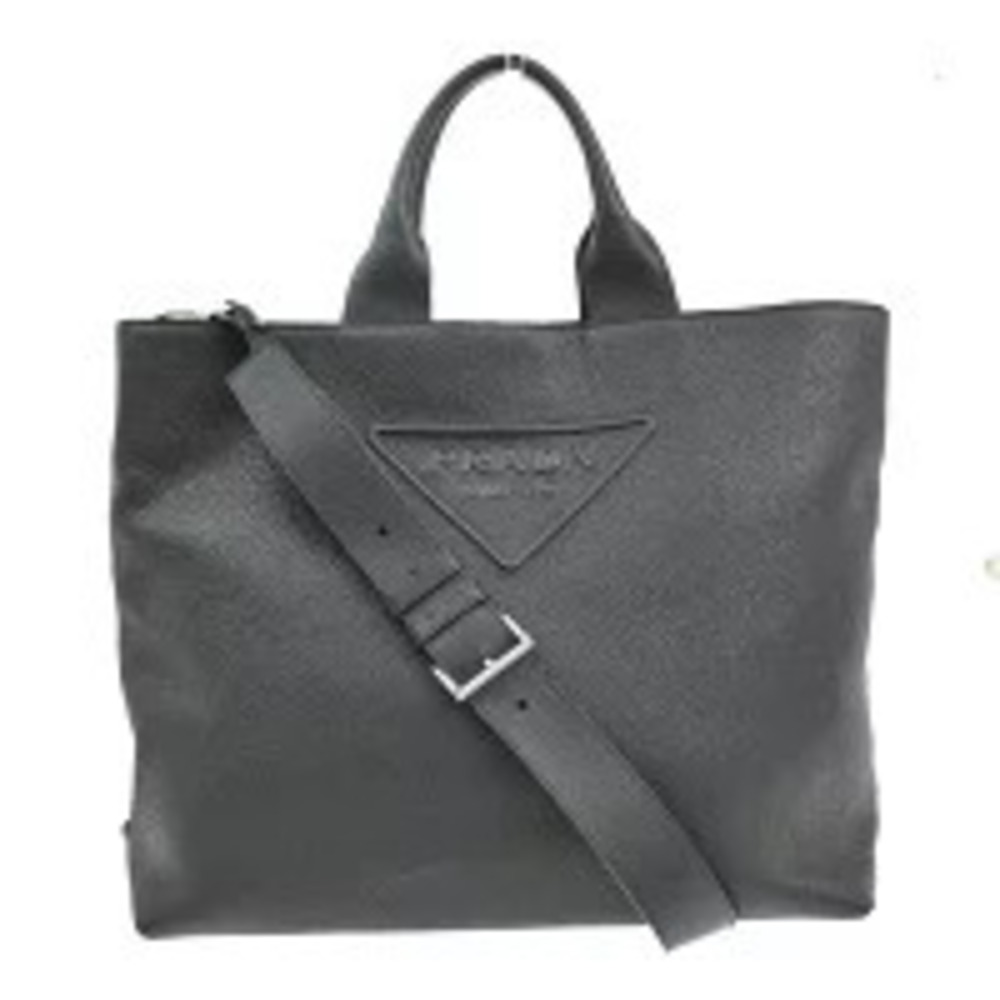 Prada MILANO Shoulder Bag Leather Black Silver